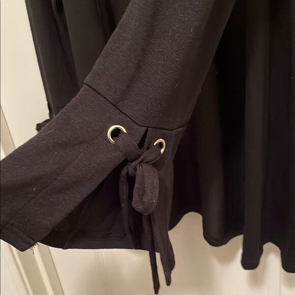 Charter Club Open Front Cardigan Black Trumpet Sleeve Women's Large 32" Long - Picture 4 of 4